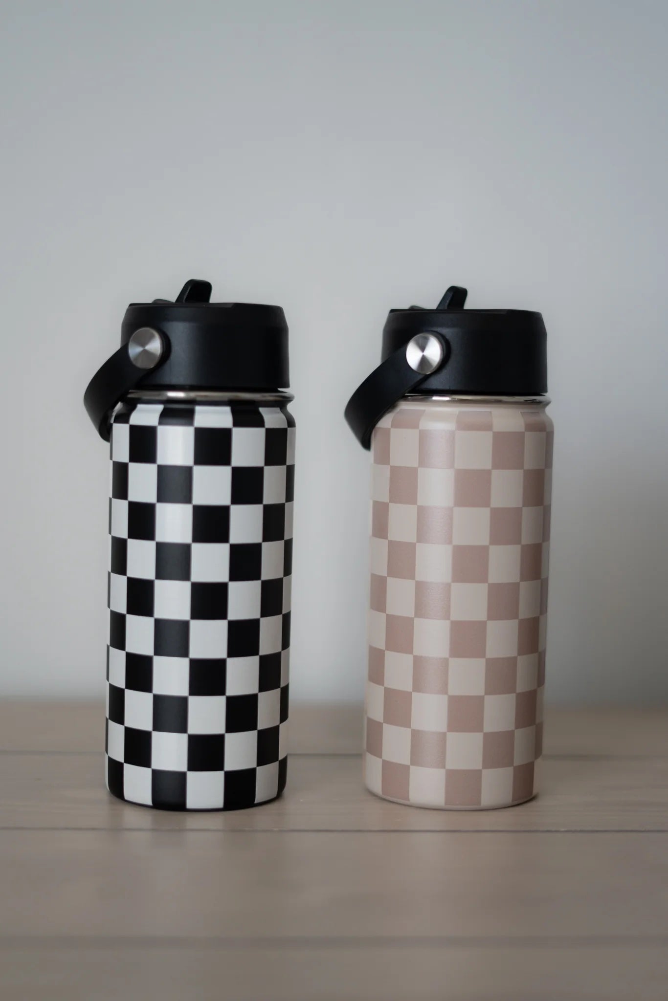 Beige Checkered 16oz Water Bottle