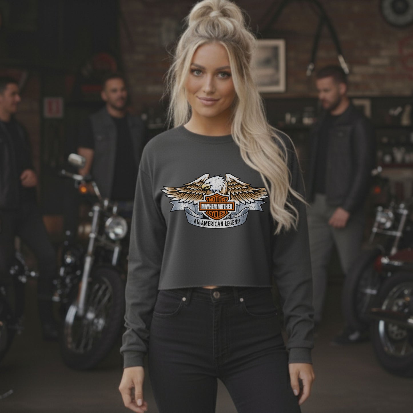 Mayhem Mother Motorcycles Vintage Long Sleeve Crop Top