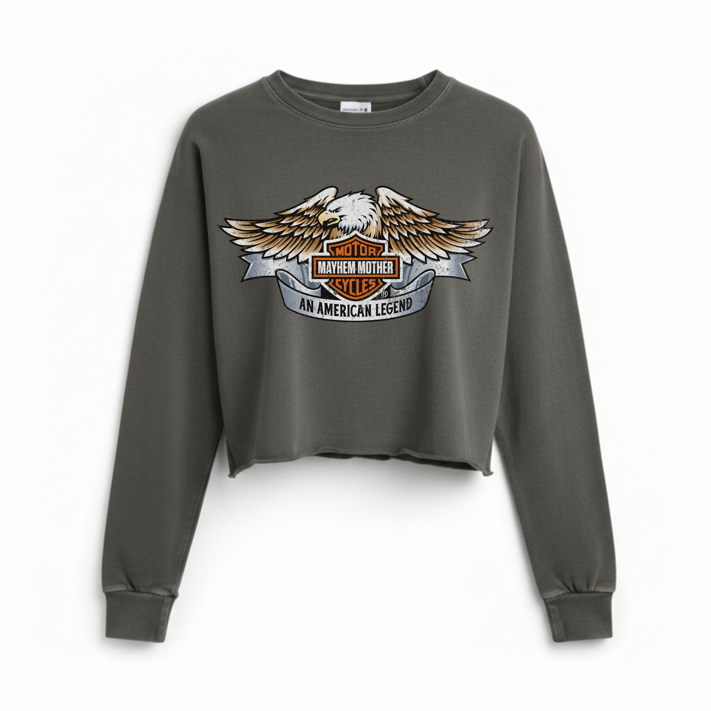 Mayhem Mother Motorcycles Vintage Long Sleeve Crop Top