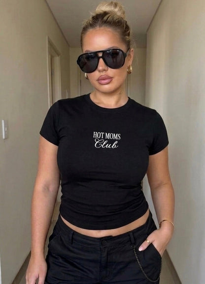 Hot Moms Club Embroidered Crop Top