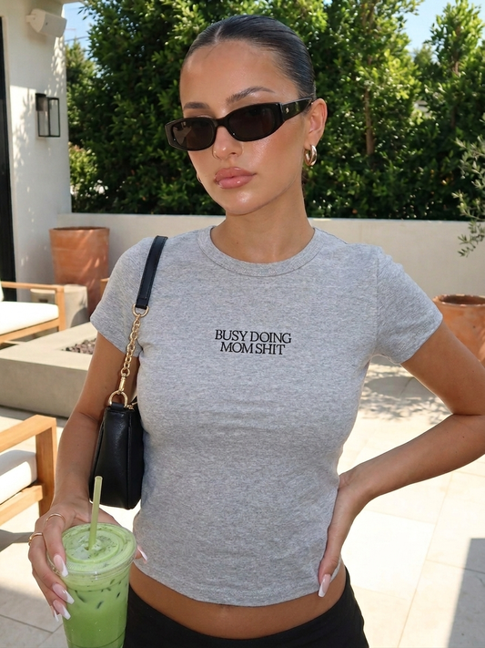 Busy Doing Mom Shit Embroidered Crop Top