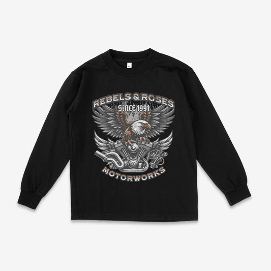 Rebels and Roses Motorworks Long Sleeve Toddler Tee