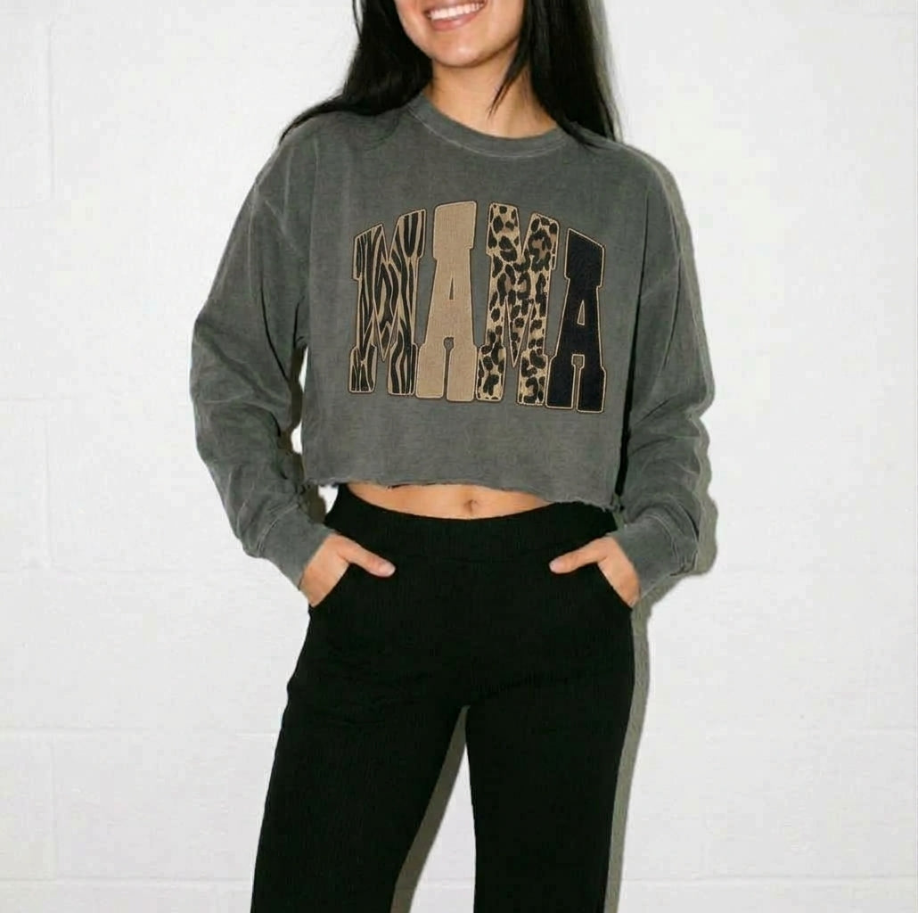 Wild Mama Vintage Long Sleeve Crop Top