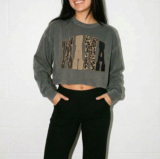 Wild Mama Vintage Long Sleeve Crop Top