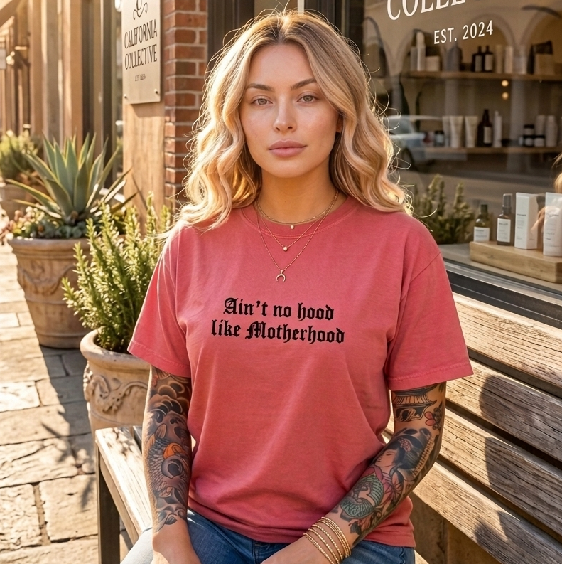 Aint No Hood Like Motherhood Embroidered Tee
